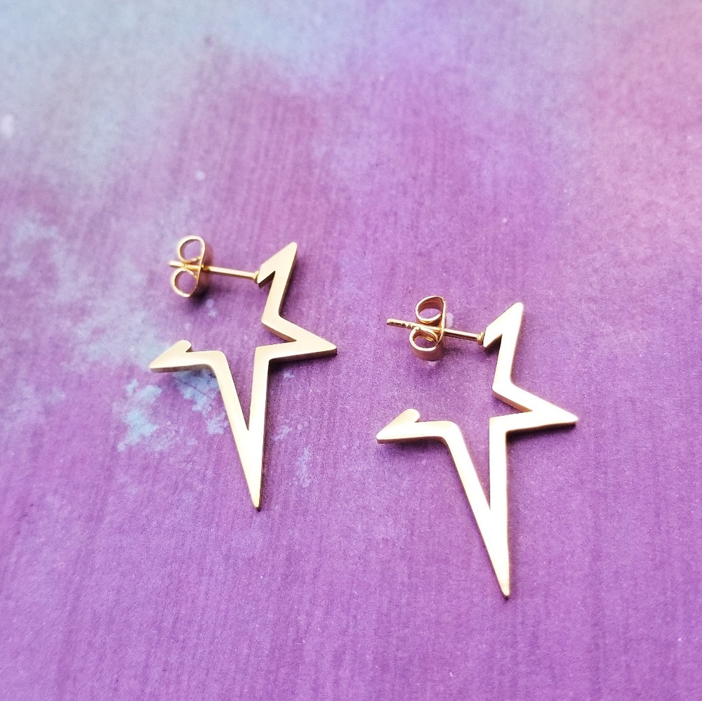 Stainless Steel Gold Star Stud Earrings